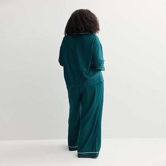  Plus Size Sonoma Goods For Life® 2-pc. Woven Notch Pajama Top & Pajama Bottoms Set