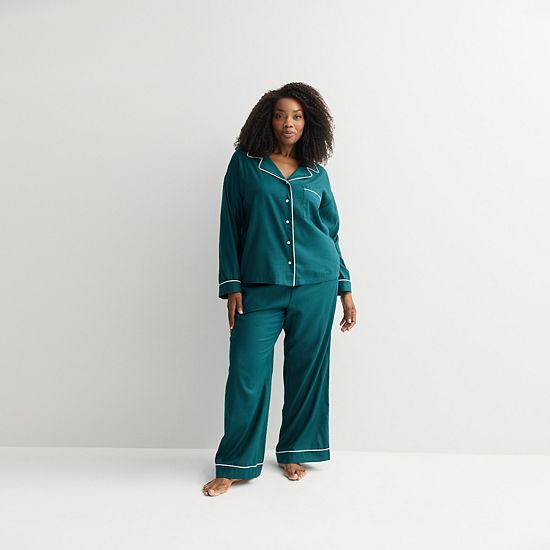  Plus Size Sonoma Goods For Life® 2-pc. Woven Notch Pajama Top & Pajama Bottoms Set