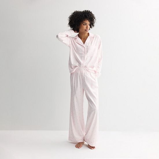  Women's Sonoma Goods For Life® Woven Notch 2-pc. Pajama Top & Pajama Bottoms Set