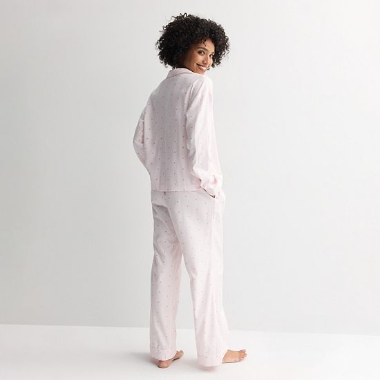  Women's Sonoma Goods For Life® Woven Notch 2-pc. Pajama Top & Pajama Bottoms Set