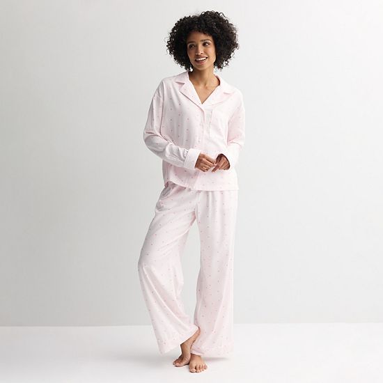  Women's Sonoma Goods For Life® Woven Notch 2-pc. Pajama Top & Pajama Bottoms Set
