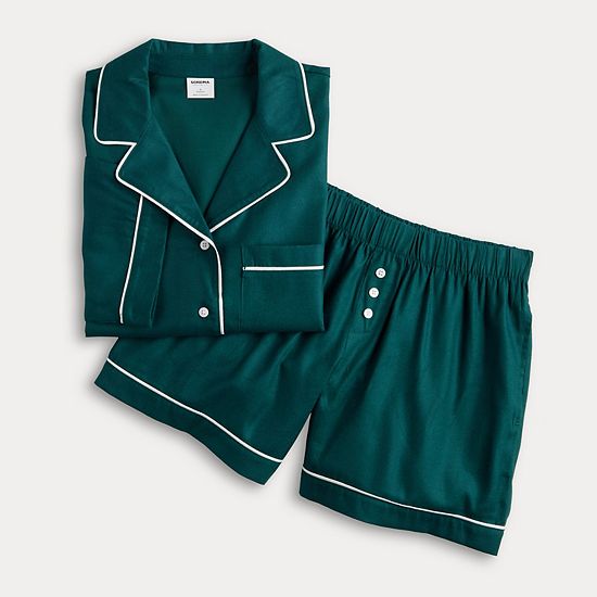  Women's Sonoma Goods For Life® Short Woven Notch 2-pc. Pajama Top And Pajama Shorts Set