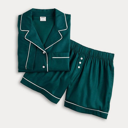  Women's Sonoma Goods For Life® Short Woven Notch 2-pc. Pajama Top And Pajama Shorts Set