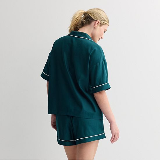  Women's Sonoma Goods For Life® Short Woven Notch 2-pc. Pajama Top And Pajama Shorts Set