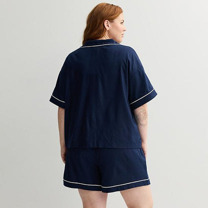  Plus Size Sonoma Goods For Life® 2-pc. Woven Notch Pajama Top & Pajama Shorts Set