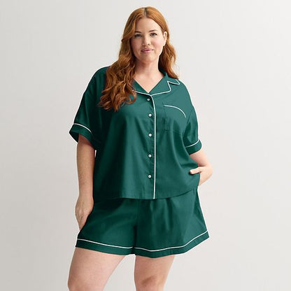  Plus Size Sonoma Goods For Life® 2-pc. Woven Notch Pajama Top & Pajama Shorts Set