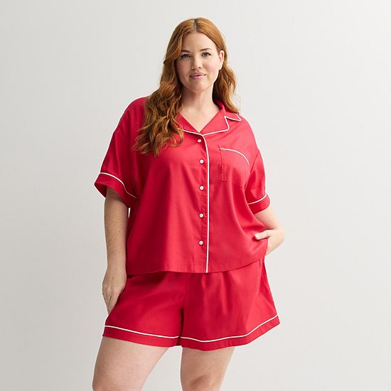  Plus Size Sonoma Goods For Life® 2-pc. Woven Notch Pajama Top & Pajama Shorts Set