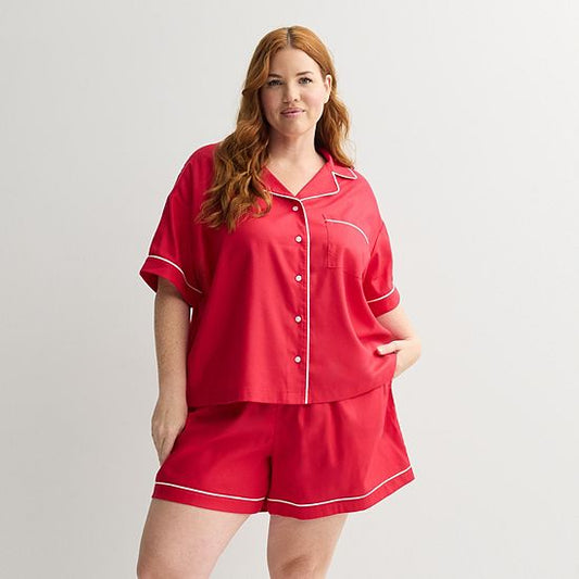  Plus Size Sonoma Goods For Life® 2-pc. Woven Notch Pajama Top & Pajama Shorts Set