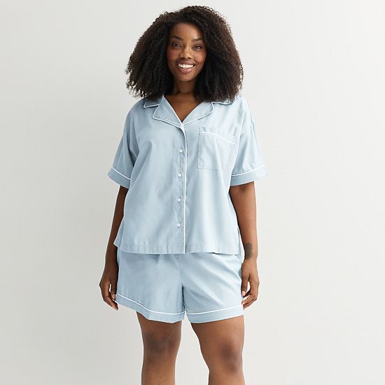  Plus Size Sonoma Goods For Life® 2-pc. Woven Notch Pajama Top & Pajama Shorts Set