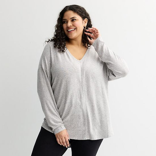  Plus Size Sonoma Goods For Life® Cozy V-Neck Long Sleeve Tunic